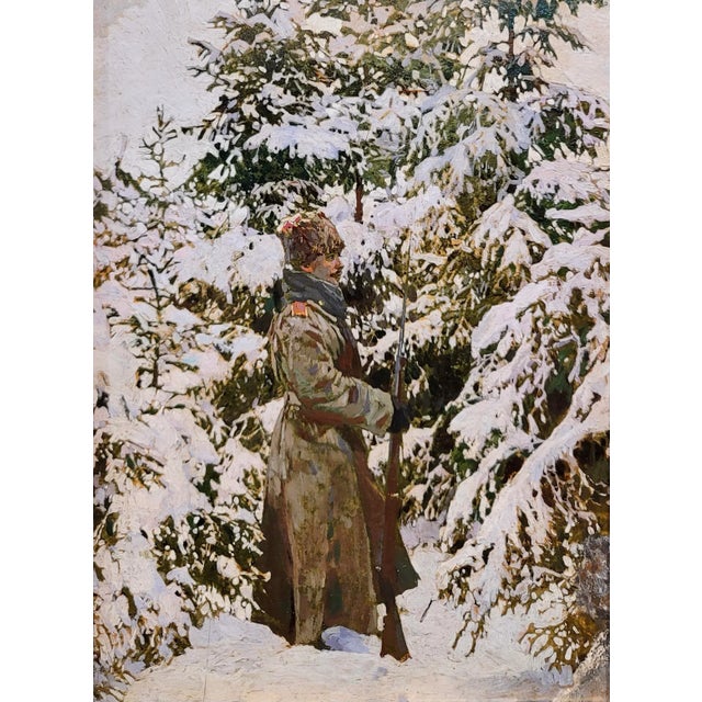 Traditional Mikhail Markelovich Guzhavin -Russian Cossack Soldier-1910s Oil Painting For Sale - Image 3 of 8