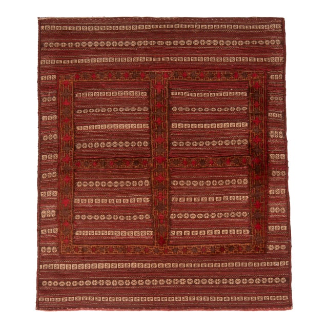 Antique Geometric Red and Brown Wool Kilim Rug For Sale