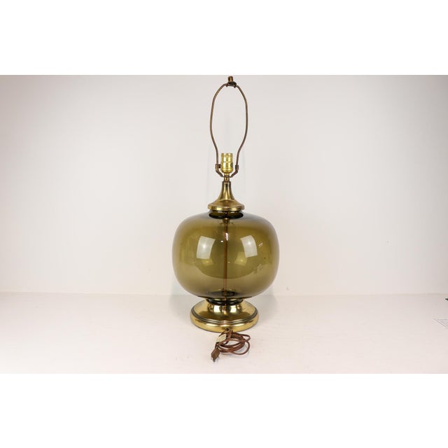 Mid 20th Century Mid Century Modern Olive Green Smoked Glass Lamp For Sale - Image 10 of 12