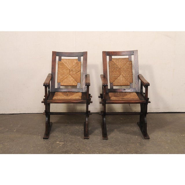 Brown Mid 20th Century Spanish Wood & Hand-Rush Arm Chairs For Sale - Image 8 of 10
