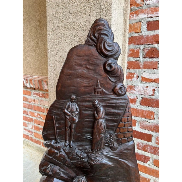 French Provincial Antique French Carved Wood Wall Sculpture the Angelus by Jean Francois Millet For Sale - Image 3 of 13
