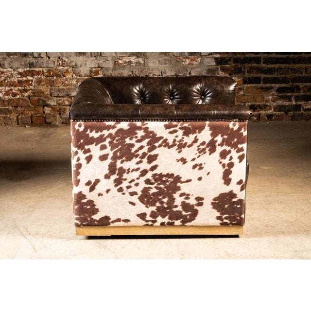 Wood Vintage Cattlehide Swivel Club Chair For Sale - Image 7 of 8