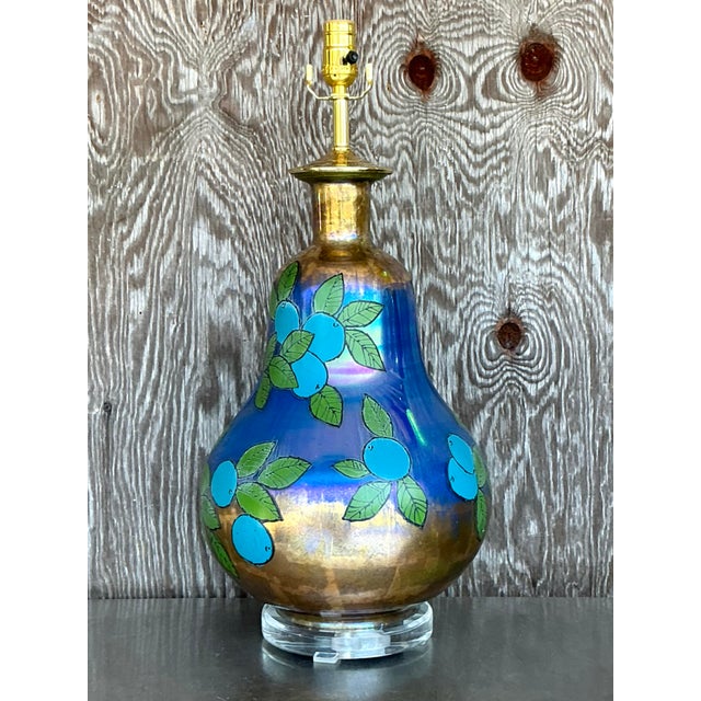 Metal Vintage Boho Eglomise Table Lamp For Sale - Image 7 of 9