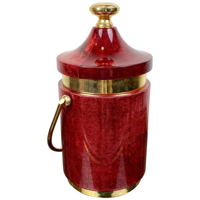 Red Goatskin & Brass Ice Bucket by Aldo Tura, Italy, 1960s For Sale - Image 13 of 13