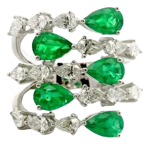 Emerald & Diamond Pear-Shape 18k White Gold Bypass Ring