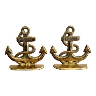Solid Cast Brass Nautical Anchor Bookends For Sale
