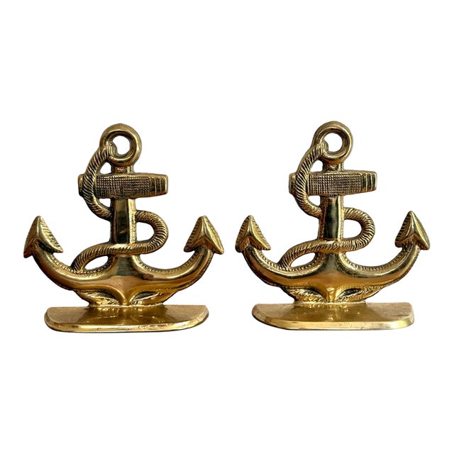 Solid Cast Brass Nautical Anchor Bookends For Sale