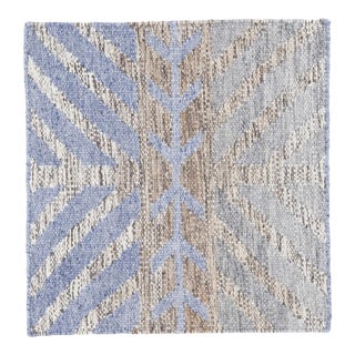 Modern Swedish Style Handwoven Beige/Blue Custom Wool Rug For Sale
