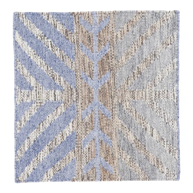 Modern Swedish Style Handwoven Beige/Blue Custom Wool Rug For Sale