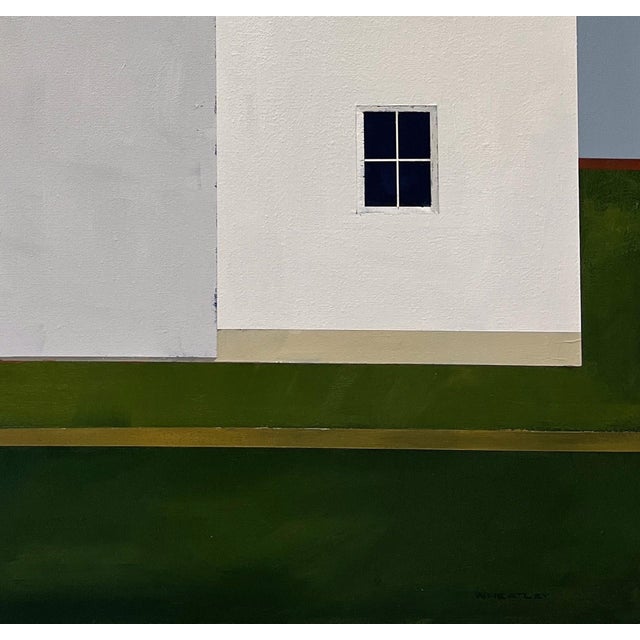 North of Eden by Justin Wheatley | Acrylic on Canvas White Barn With Green Field For Sale - Image 10 of 11