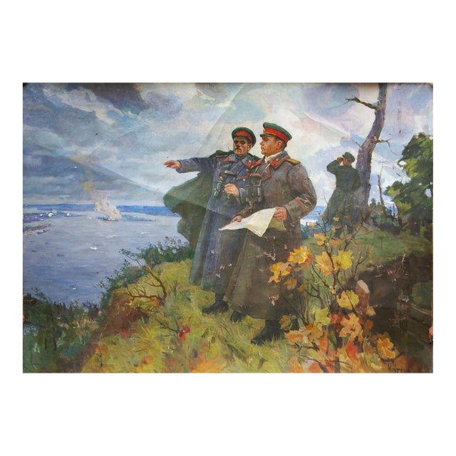 Antique Oil Painting, Great Patriotic War, Soviet Socialist Realism Art 150-210 For Sale