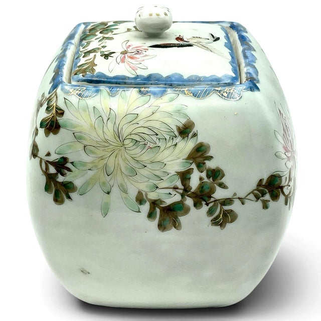 Early 20th Century Asian Porcelain Lidded Ginger Jar Celadon Chinoiserie Floral Bird Red Marks For Sale In Atlanta - Image 6 of 10