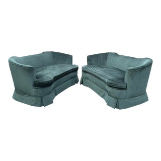Traditional Vintage Upholstered Skirted Designer Sofa Set- a Pair For Sale