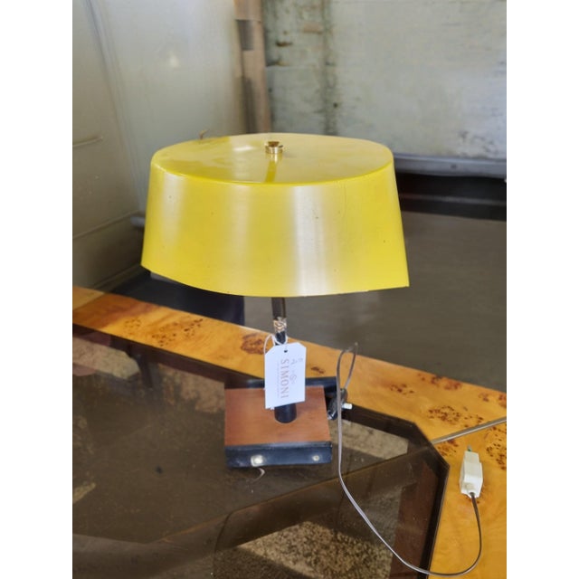 Vintage Yellow Table Lamp Dims.: 10"Diameter x 15"H Material: Parchment Shade. metal Circa: 1970's Origin: Italy