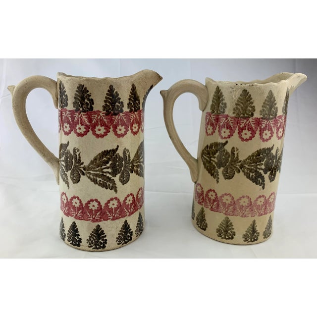 Antique Hand Painted Spongeware Pitchers - Set of 2 For Sale - Image 9 of 9