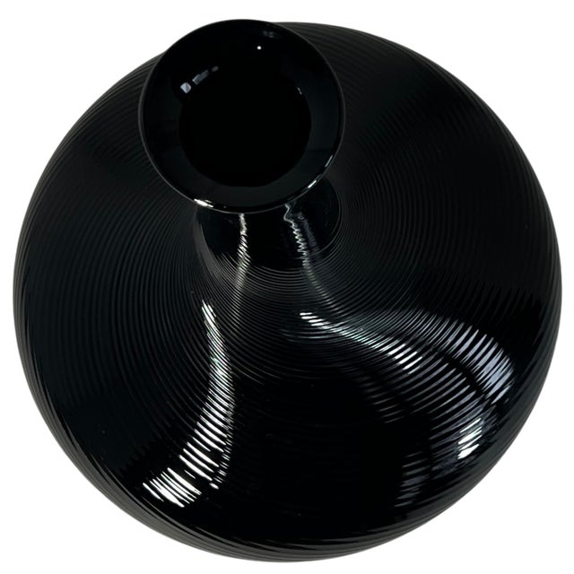 Early 21st Century 11 In. Tall Murano Art Glass Black Spiral Textural Swirl Vase For Sale - Image 5 of 13