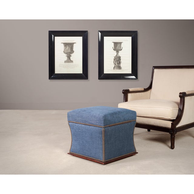 A classic Ralph Lauren Home 'Florence' storage ottoman upholstered in a rich damask blue Italian Linen tailored with...