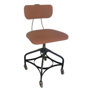 Rare 1970s Adjustable Drafting Task Chair by Toledo Metal Furniture Co., With Covered Seat and Back For Sale