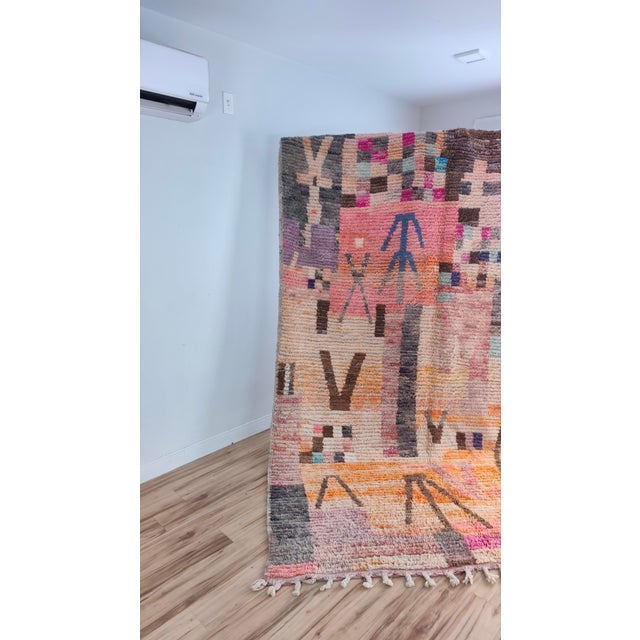 Contemporary Pink Turquoise Patchwork Wool Moroccan Rug For Sale - Image 4 of 17