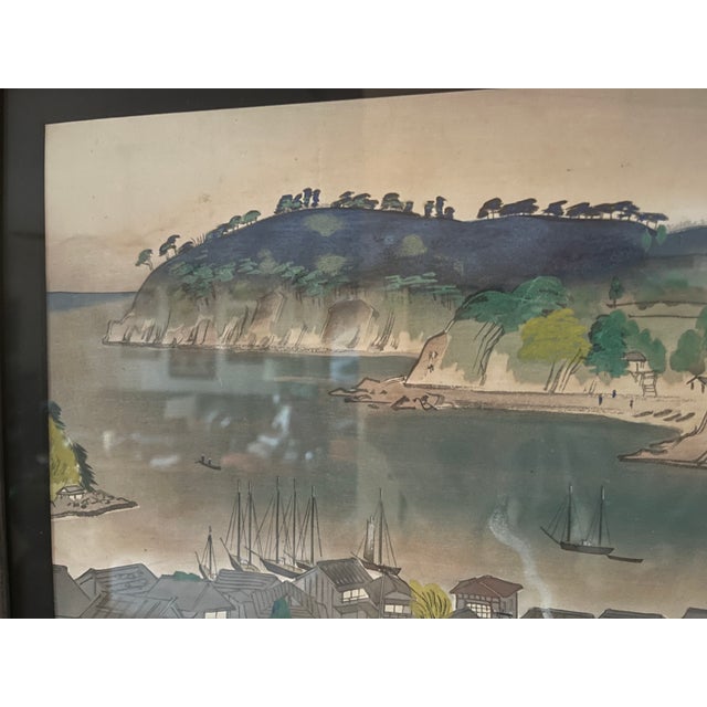 Japanese Vintage Matsuoka Eikyu (1881 - 1938) Japanese Woodblock Print Manazuru, Izu Province With Larson Juhl Wood Frame For Sale - Image 3 of 5