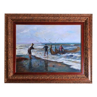 Sanchez, Fishermen, Oil on Canvas, Framed For Sale