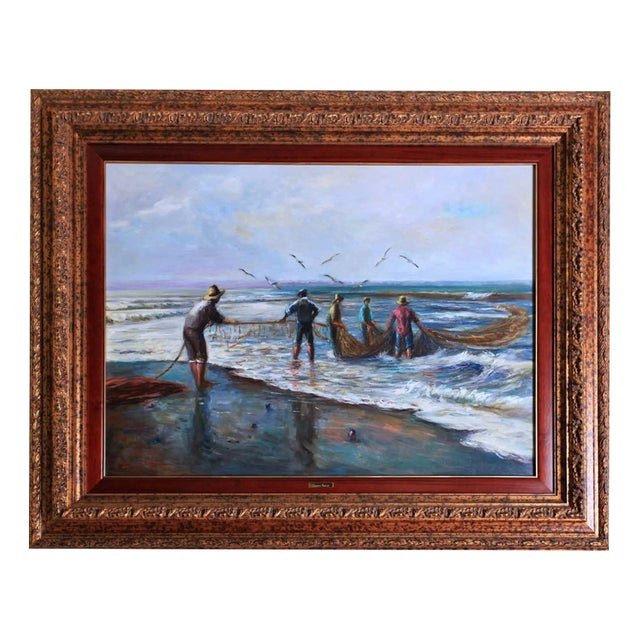 Sanchez, Fishermen, Oil on Canvas, Framed For Sale