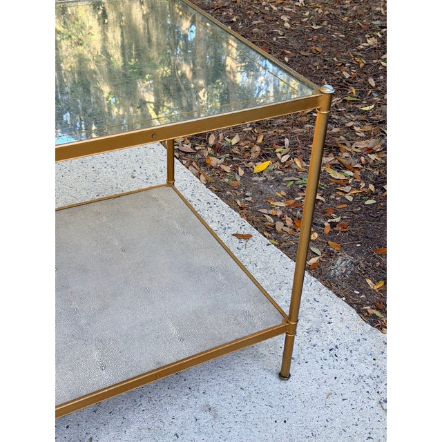Brass Lillian August 'Anton' Aged Brass and Shagreen Side Table For Sale - Image 8 of 14