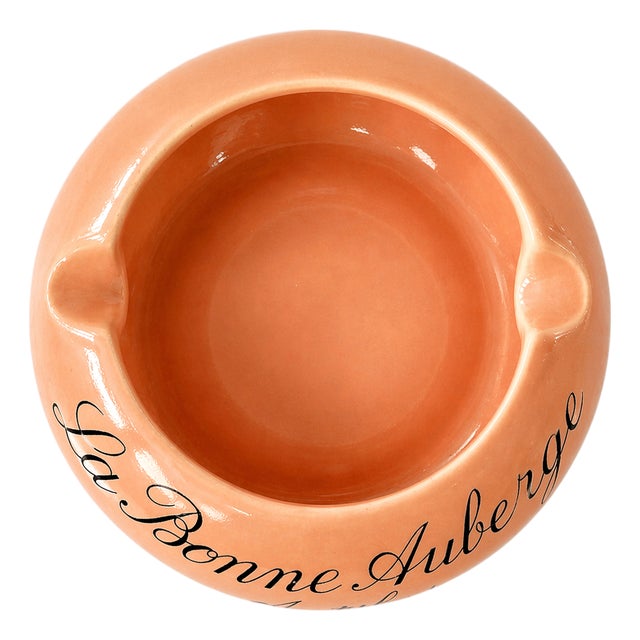 Vintage La Bonne Auberge Antibes Restaurant Peach Pink Ashtray For Sale