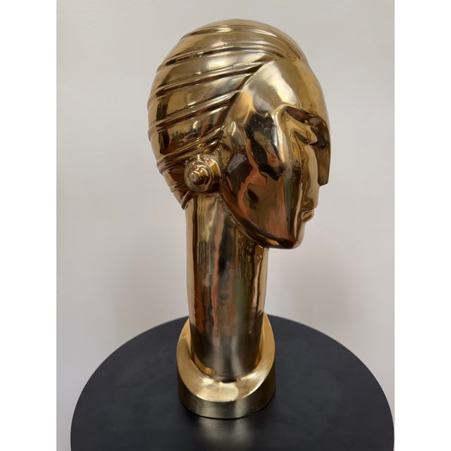 Franz Hagenauer Late 20th Century Balos Design Art Deco Style Brass Bust - unknown artist For Sale - Image 4 of 12
