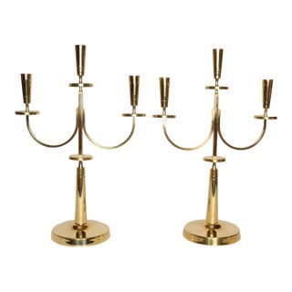 Pair of Vintage Brass Candelabra by Tommi Parzinger for Dorlyn Silversmiths For Sale