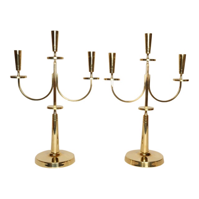 Pair of Vintage Brass Candelabra by Tommi Parzinger for Dorlyn Silversmiths For Sale