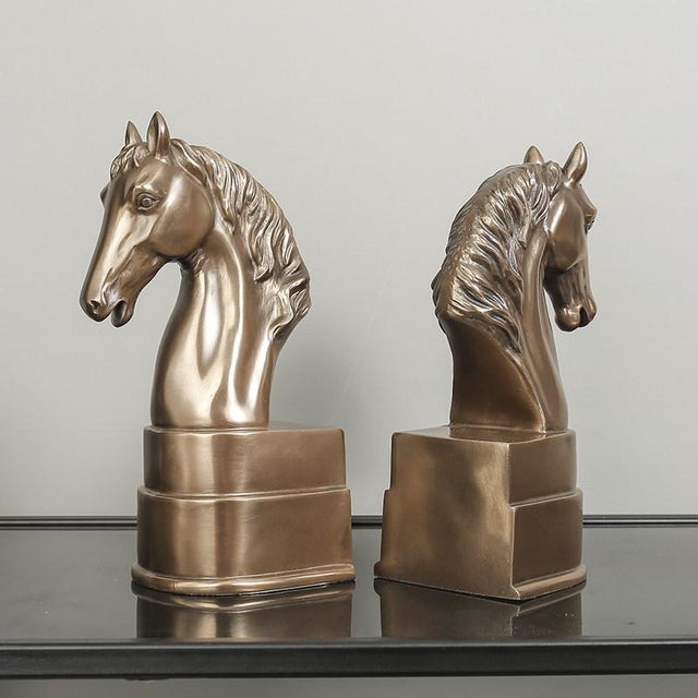 Early 21st Century Pair of Cold Cast Bronze Horse Head Bookends / Sculptures For Sale - Image 4 of 7