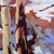 This artwork features a striking depiction of tree trunks, rendered in bold, fragmented brushstrokes that emphasize their...