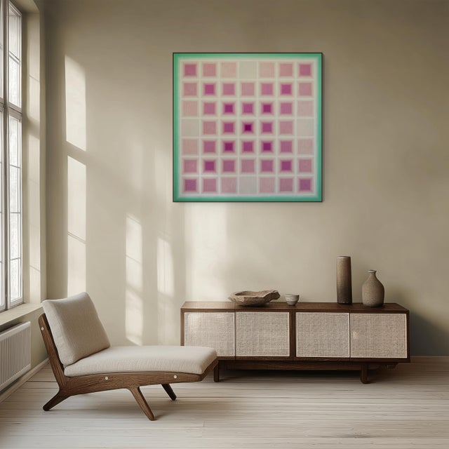 Abstract Contemporary Abstract Acrylic on Canvas "Reiteration (Mint / Ash Pink)" by Andy Harwood For Sale - Image 3 of 4