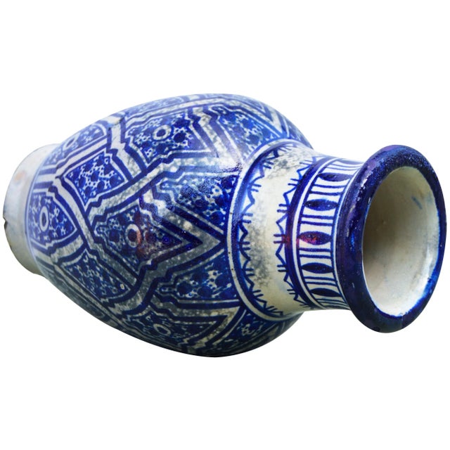 Moroccan Ceramic Blue Vase For Sale In New York - Image 6 of 8