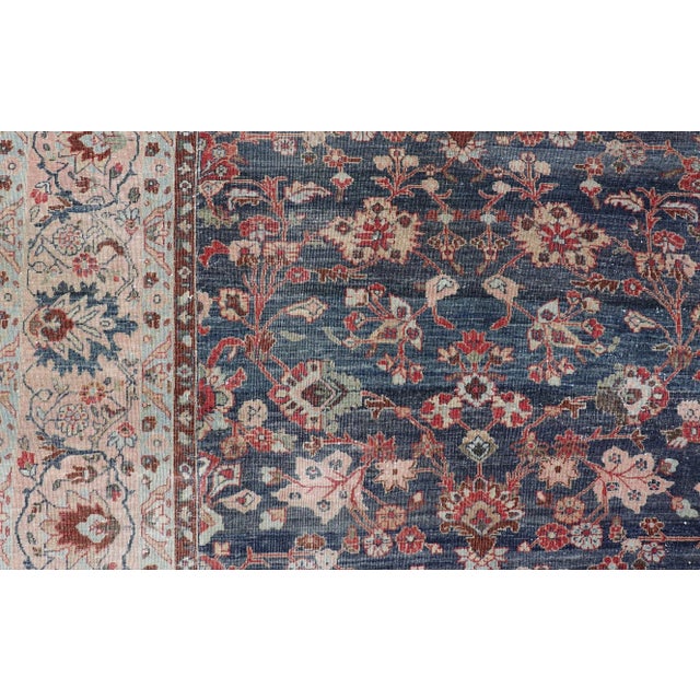 Blue Antique Persian Tabriz Rug With Allover Botanical Design in Blue 9'0 X 11'5 For Sale - Image 8 of 16