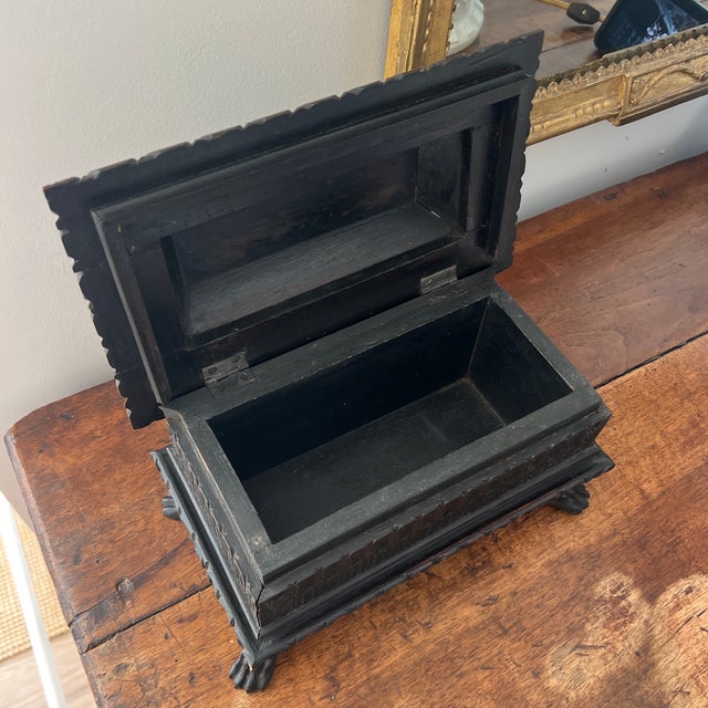 Antique Italian Renaissance Style Grand Tour Carved Wood Cassone Footed Casket Box For Sale In New York - Image 6 of 8