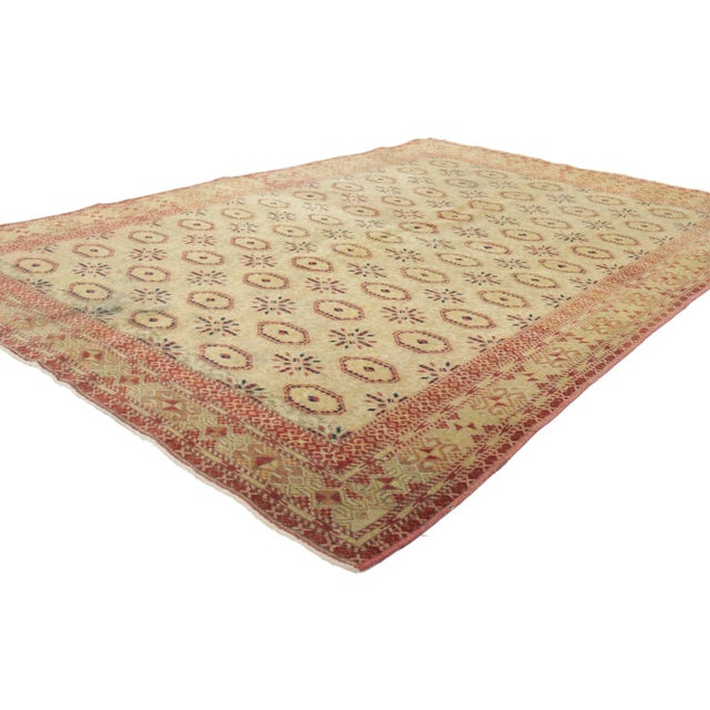 52606, Distressed vintage Turkish Sivas rug with Turkmen design and Edwardian style. This hand-knotted wool Distressed...