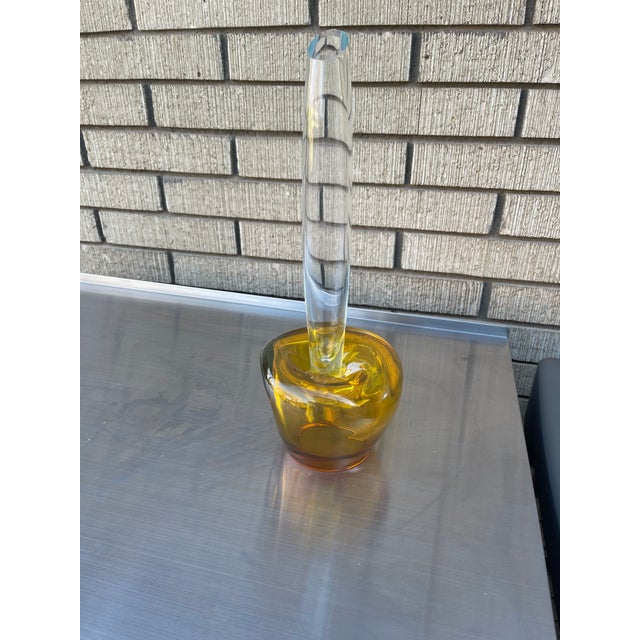 Mid-Century Modern 1960s Rare Rosenthal Studio Line Germany Art Glass Amber Base and Clear Vase For Sale - Image 3 of 8