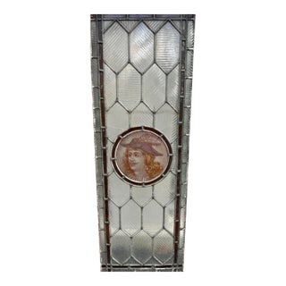 Antique Victorian Stained Glass Window W/ Portrait of a Man For Sale