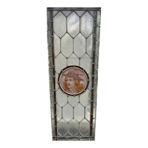 Antique Victorian Stained Glass Window W/ Portrait of a Man