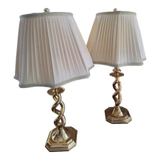 Vintage Stiffel Brass Barley Twist Lamps - A Pair For Sale