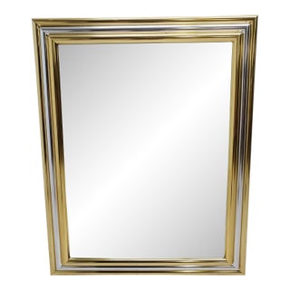 Vintage Mid Century Brass Chrome Wall Mirror Art Deco Baughman Style For Sale