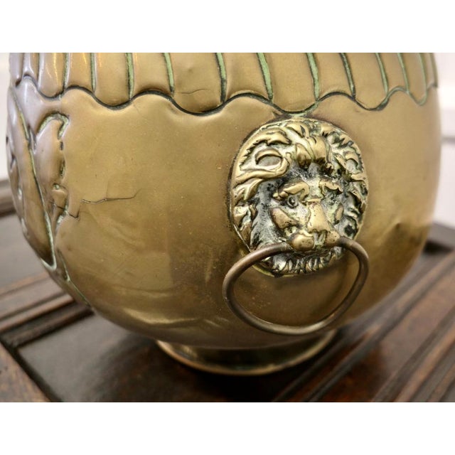 Large Victorian Brass Lions Mask Planter For Sale - Image 3 of 8