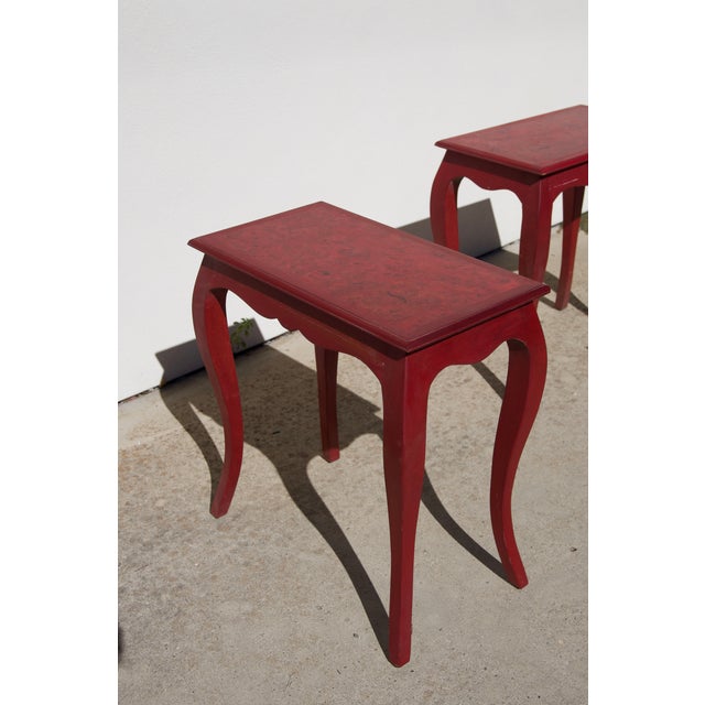Pair of Handcrafted Louis XV-Style End Tables in Mahogany With Elm Burl Tops For Sale - Image 16 of 16