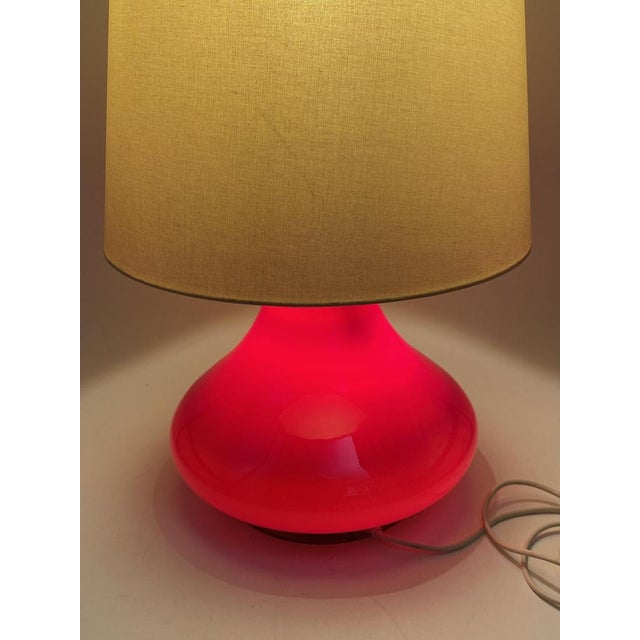 * Floor lamp * classic 70s lamp * Material: glass, fabric, brass * Color: Red * Shade beige white * Lamp base made of red...