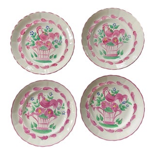 Set of Four (4) Pink English Chanticleer Fondeville England 7 7/8” Plates For Sale