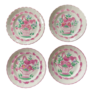 Set of Four (4) Pink English Chanticleer Fondeville England 7 7/8” Plates