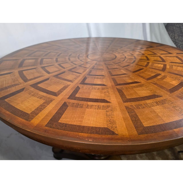 Theodore Alexander Geometric Inlaid Wood Round Pedestal Dining/Entry Table For Sale In Richmond - Image 6 of 17