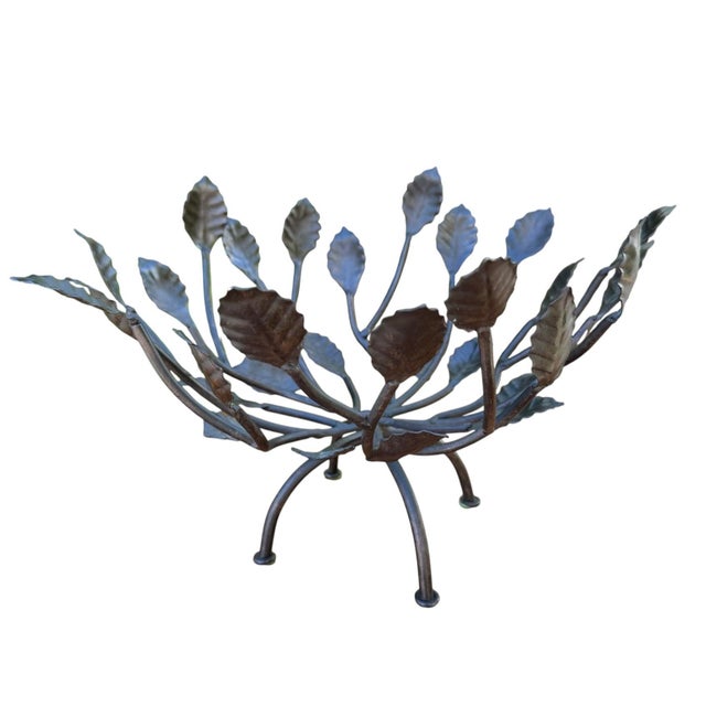 Mid-Century Modern Vintage Brutalist Hand Forged Metal Leaf Centerpiece Bowl Sculpture For Sale - Image 3 of 11